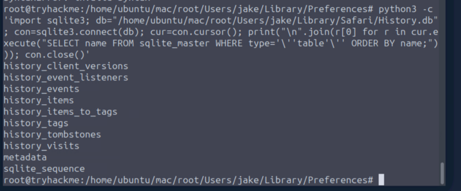 Python sqlite3 output listing tables in Safari History.db